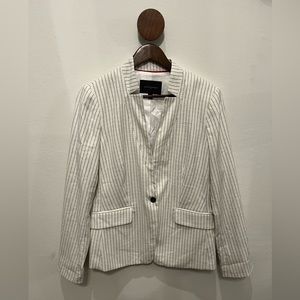 White blazer with black stripes. Relaxed, boyfriend fit. Banana Republic.